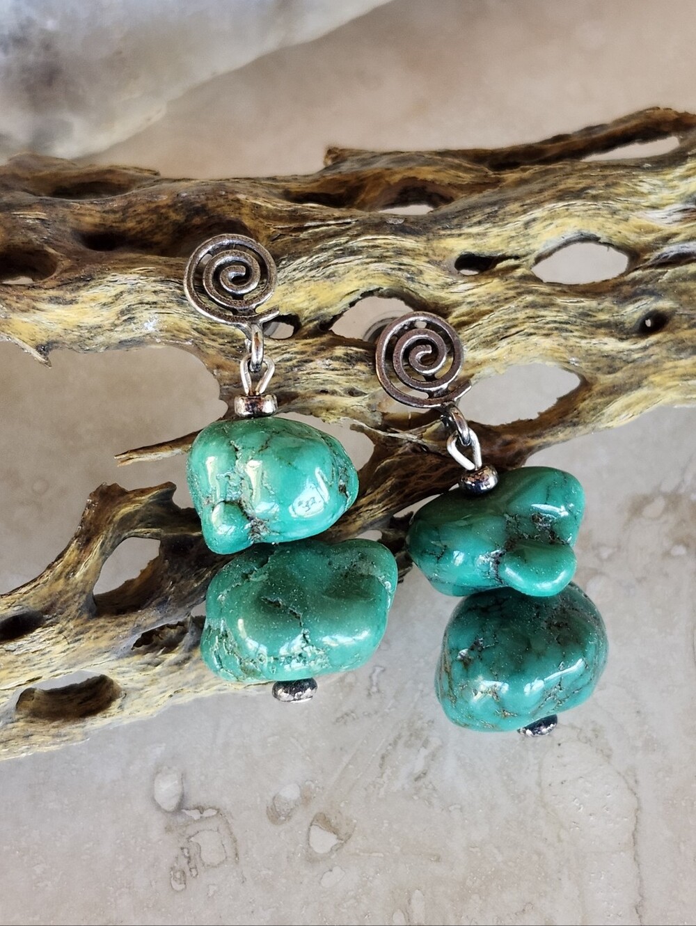 Sterling Silver Genuine Turquoise Nugget Earrings